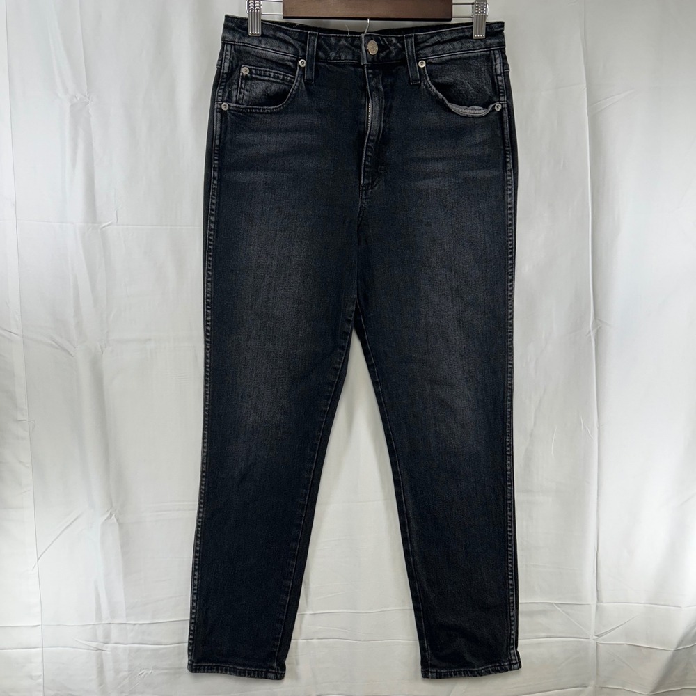 AMO High Rise Stix Crop Jeans Womens 30 Washed Black Slim Straight Denim